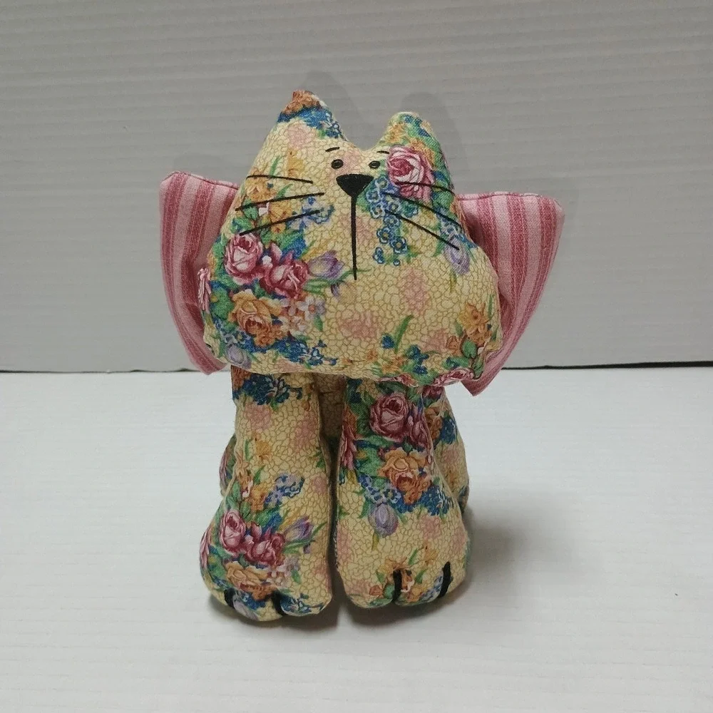 Handmade Fabric Plush Kitten Cat With Bow Shelf Sitter